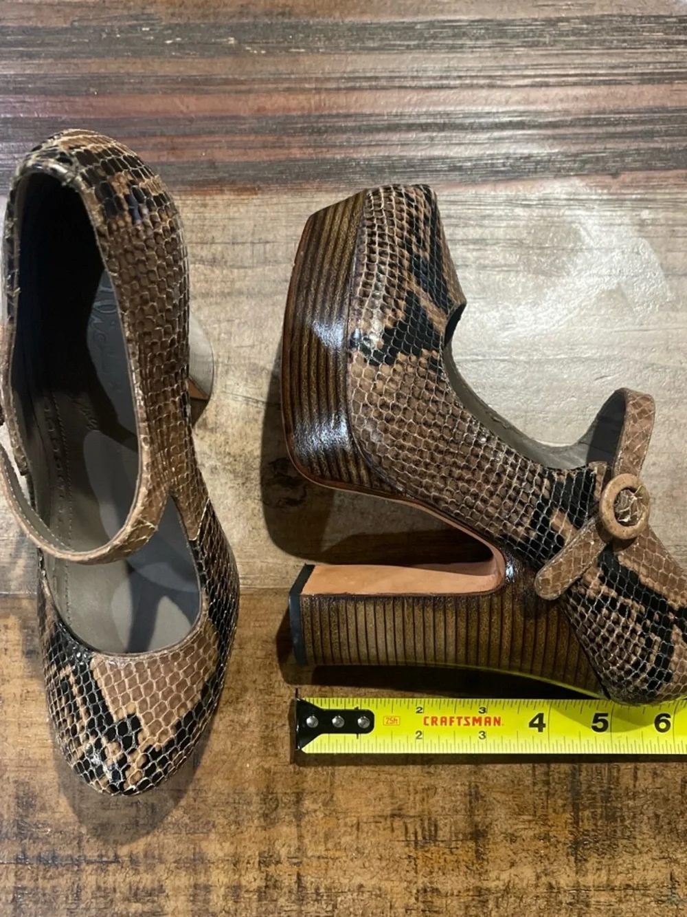 Alice + Olivia Brown Snake-Print Platform Mary Jane Heels